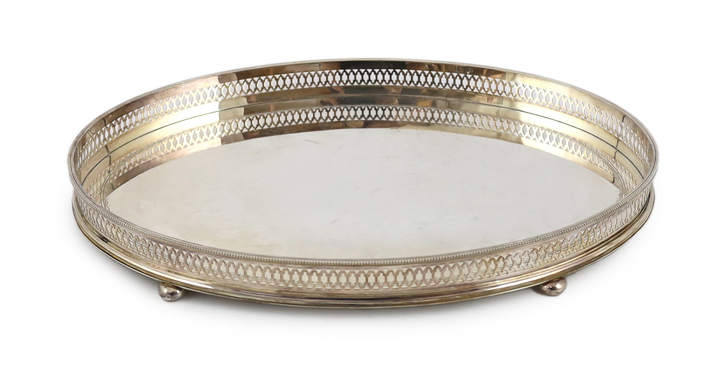 An Elizabeth II silver oval tea tray, by C.J. Vander Ltd